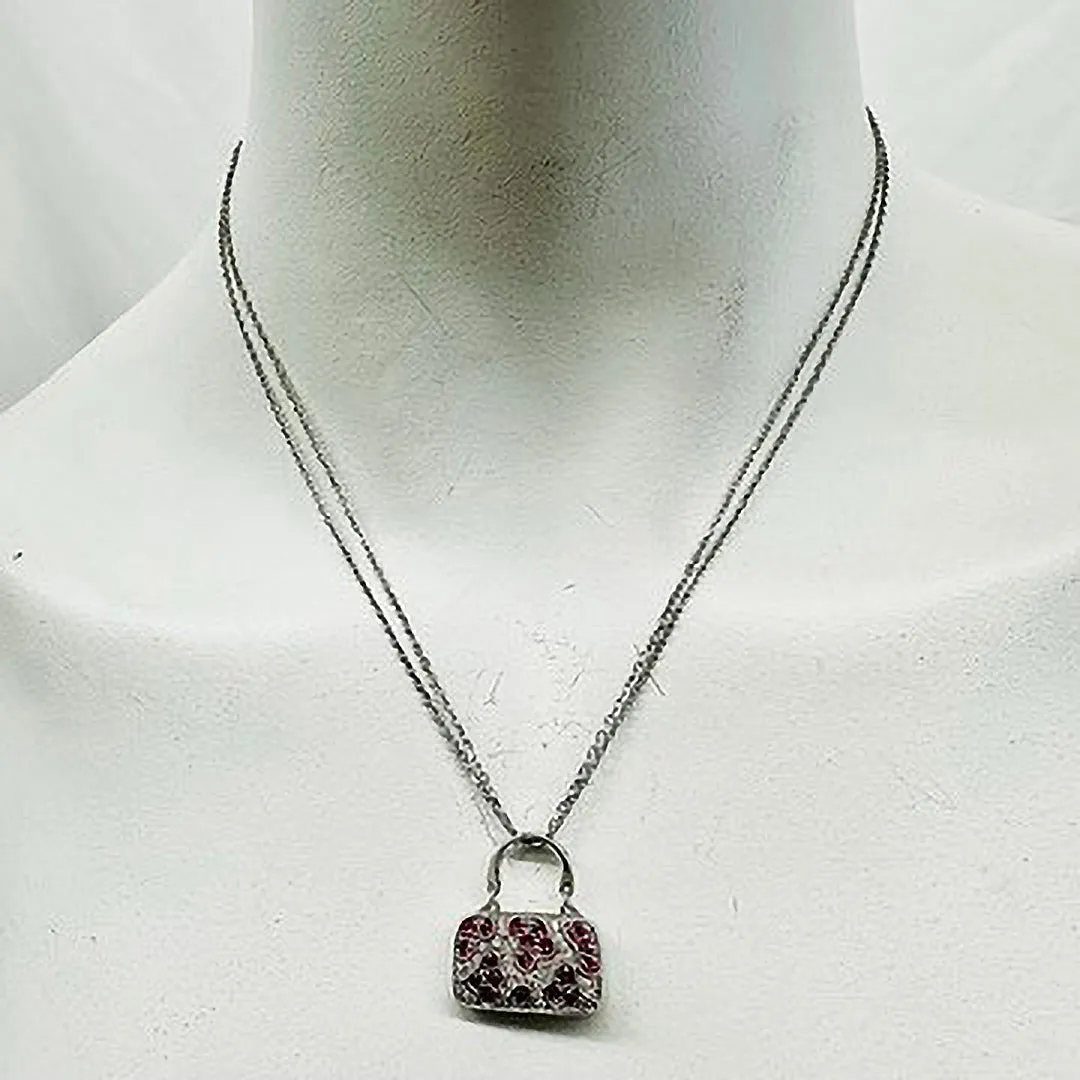 14K White Gold Necklace with Diamond and Ruby Purse Pendant