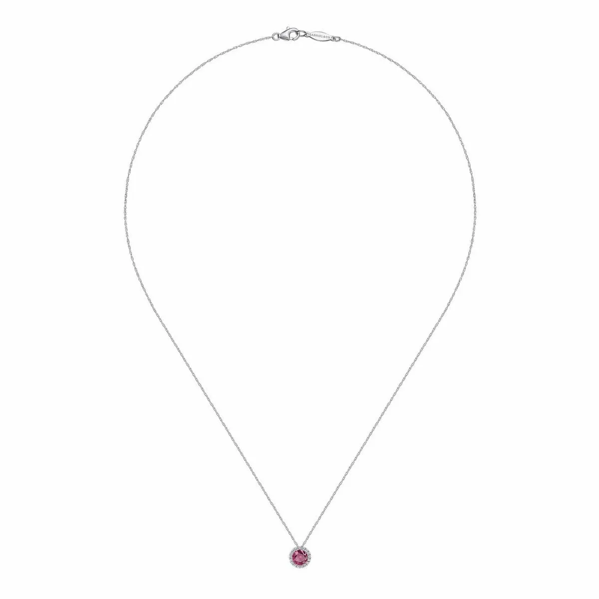 14K White Gold Ruby and Diamond Halo Pendant Necklace - NK2824W45RA