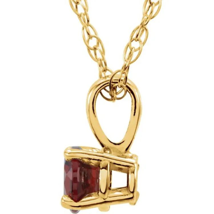 14K Yellow 3 mm Imitation Ruby Youth Solitaire 14" Necklace