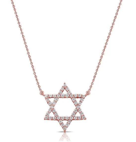 14k Yellow Diamond Star of David Necklace