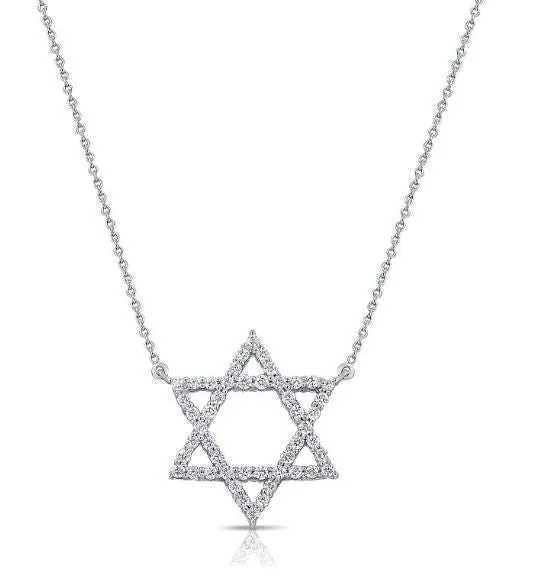 14k Yellow Diamond Star of David Necklace