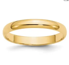 14K Yellow Gold 3mm Lightweight Half Round Wedding Band Size:7 Gram Weight:1.9g