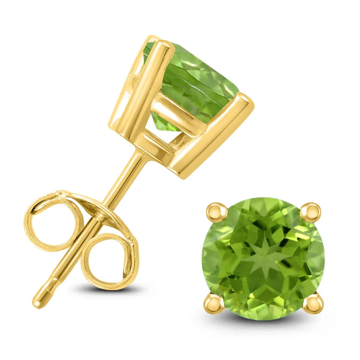 14K Yellow Gold 6Mm Round Peridot Earrings