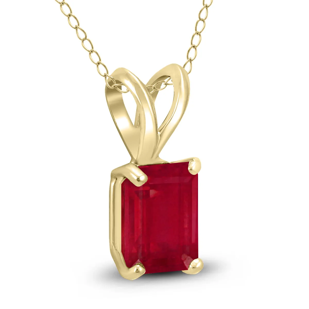 14K Yellow Gold 6X4Mm Emerald Shaped Ruby Pendant