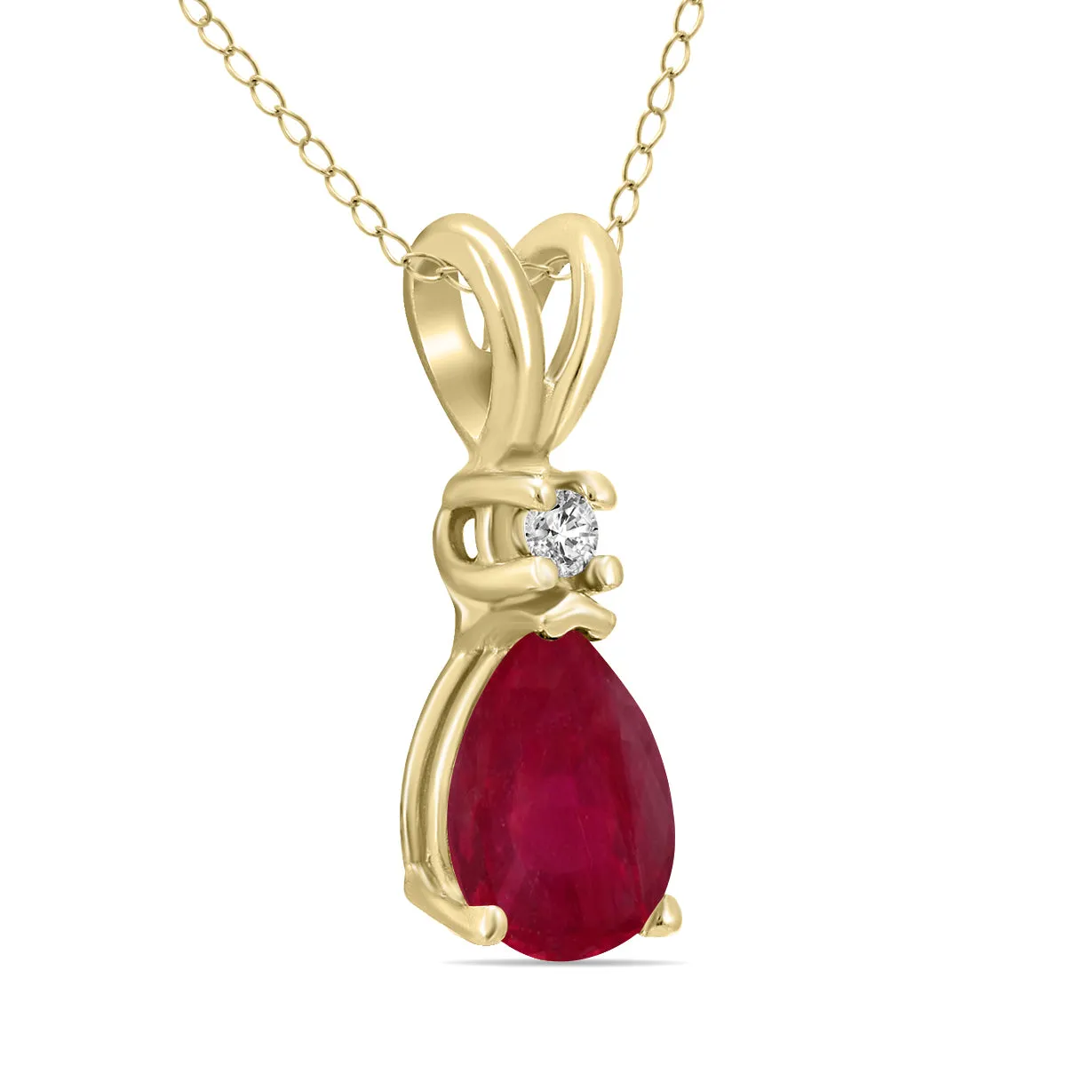 14K Yellow Gold 6X4Mm Pear Shaped Ruby And Diamond Pendant