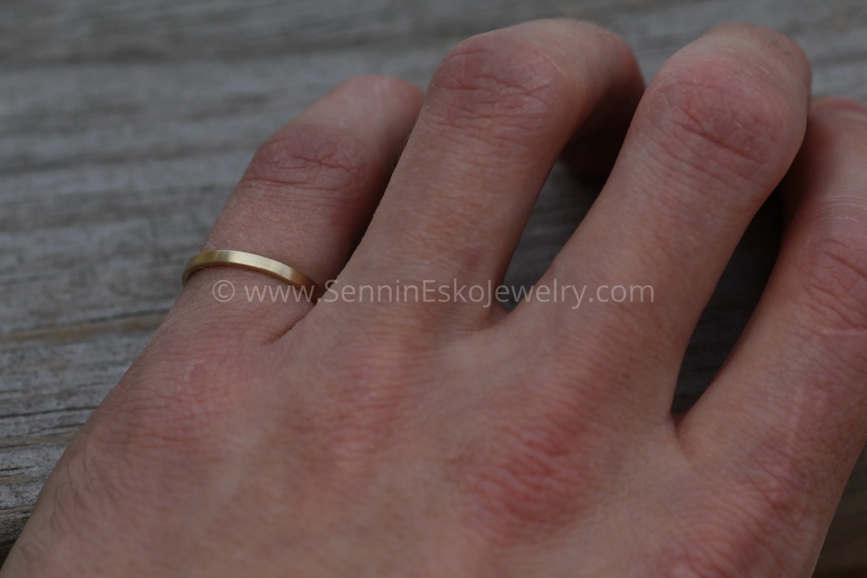 14kt Yellow Gold Wedding Ring SET 5x1mm and 2x1.2mm Flat Matte Gold Bands