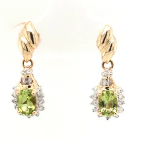 14KY Peridot & Diamond Dangle Earring Pair