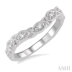 1/6 Ctw Milgrain Leaf Motif Round Cut Diamond Wedding Band in 14K White Gold