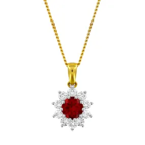 18ct Yellow & White Gold Ruby & Diamond Cluster Pendant