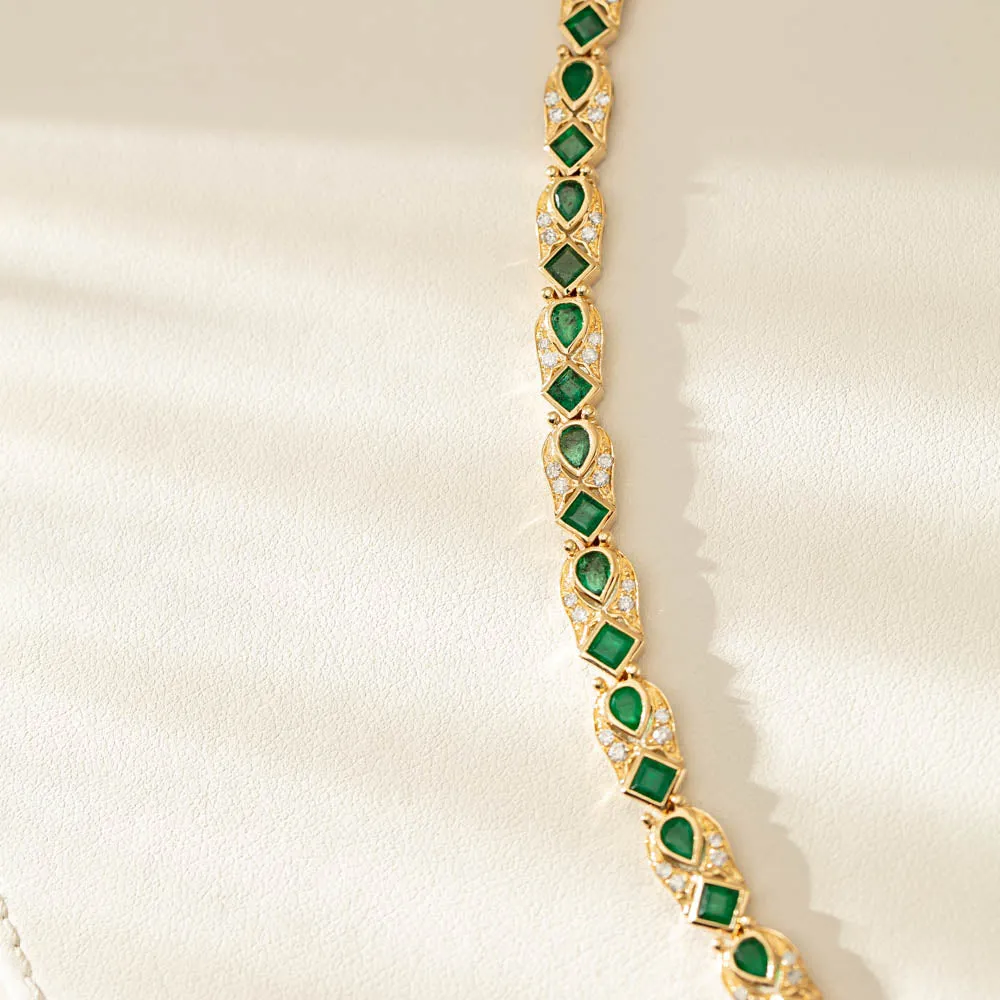 18ct Yellow Gold Emerald & Diamond Bracelet