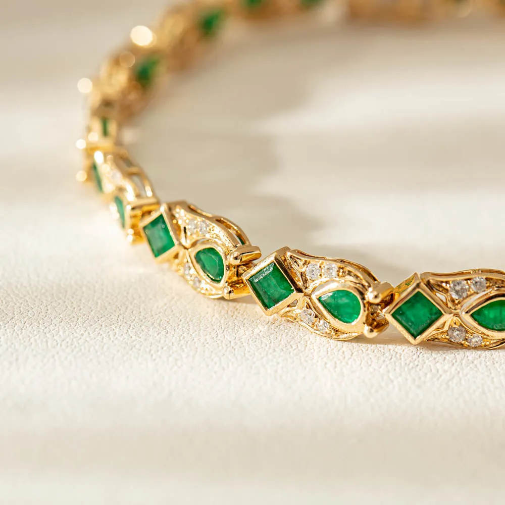 18ct Yellow Gold Emerald & Diamond Bracelet