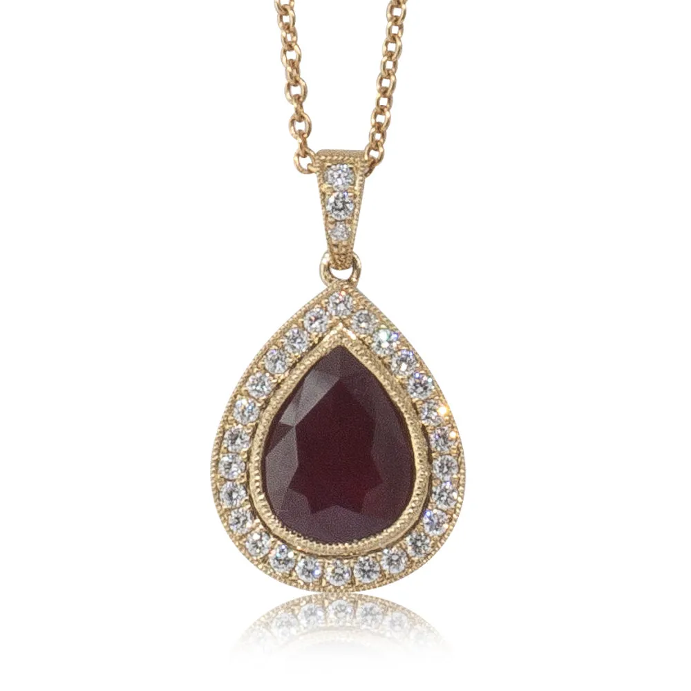 18ct Yellow Gold Ruby & Diamond Halo Pendant