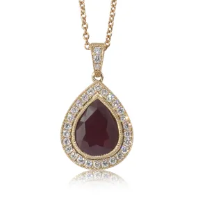 18ct Yellow Gold Ruby & Diamond Halo Pendant