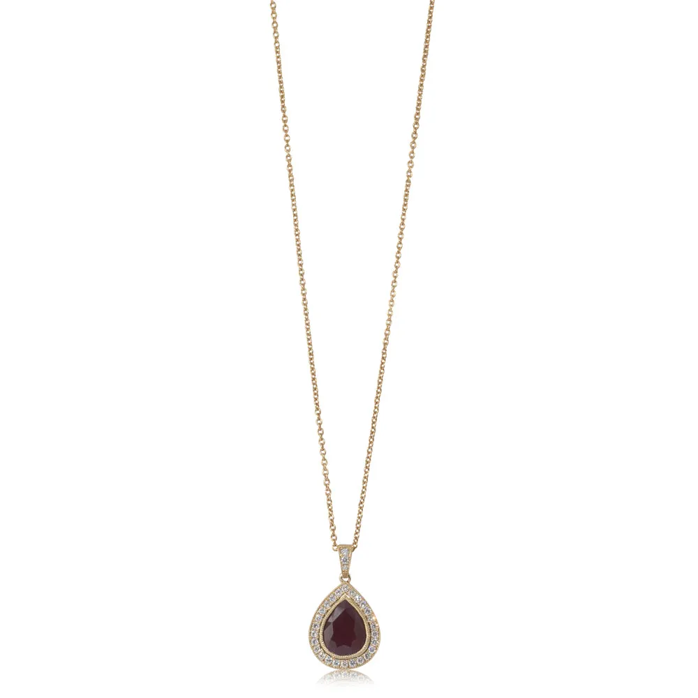 18ct Yellow Gold Ruby & Diamond Halo Pendant