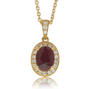 18ct Yellow Gold Ruby And Diamond Halo Pendant