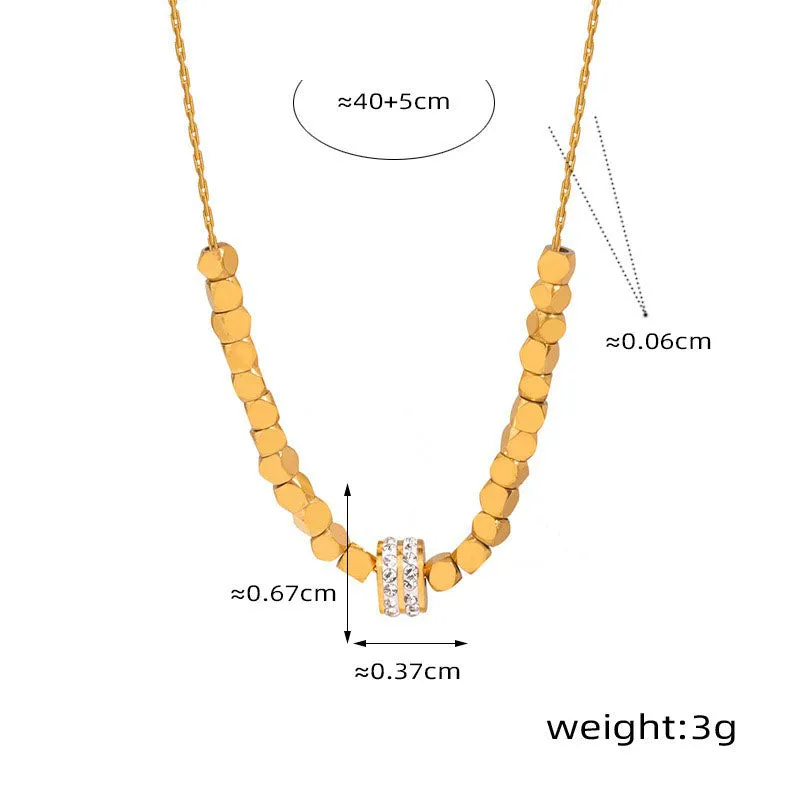 18K gold light luxury noble geometric square and round inlaid zircon design pendant necklace