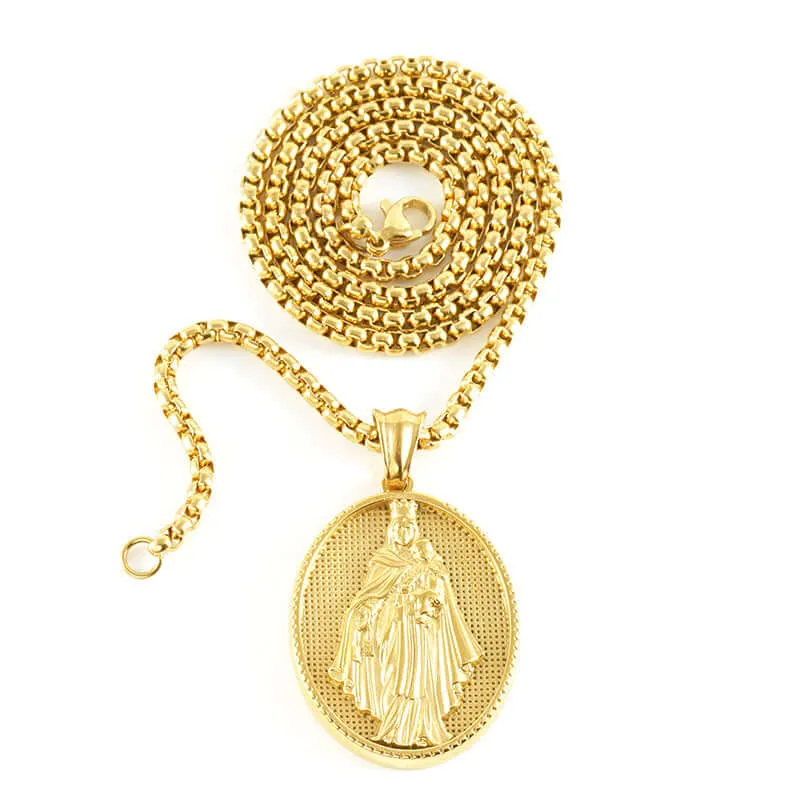 18K Gold Plated Virgin Mary Pearl Chain Virgencita Necklace