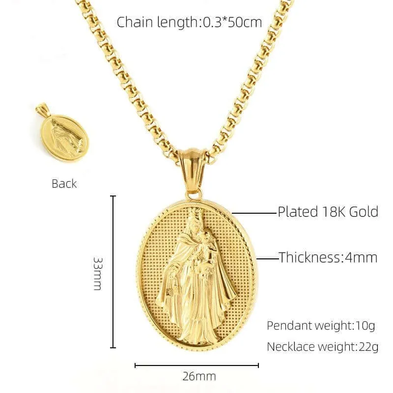 18K Gold Plated Virgin Mary Pearl Chain Virgencita Necklace