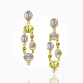 18K Strada Drop Earrings with peridot, royal blue moonstone, and diamond