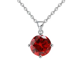 18K White Gold 4 Carat Created Ruby Round Stud Necklace Plated 18 inch