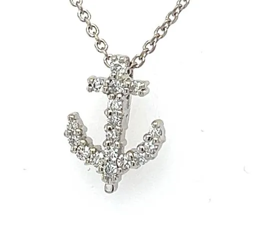 18K White Gold Pre-Owned Roberto Coin Petite Diamond Anchor Pendant