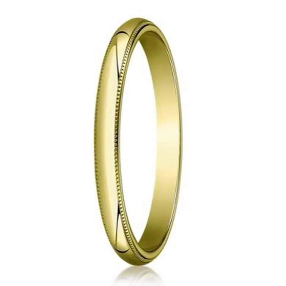 18K Yellow Gold Designer Wedding Band for Men, Milgrain Edge | 2mm