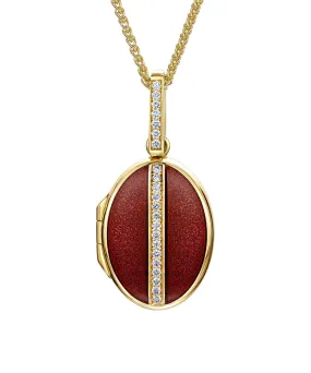 18K Yellow Gold Diamond & Red Enamel Locket