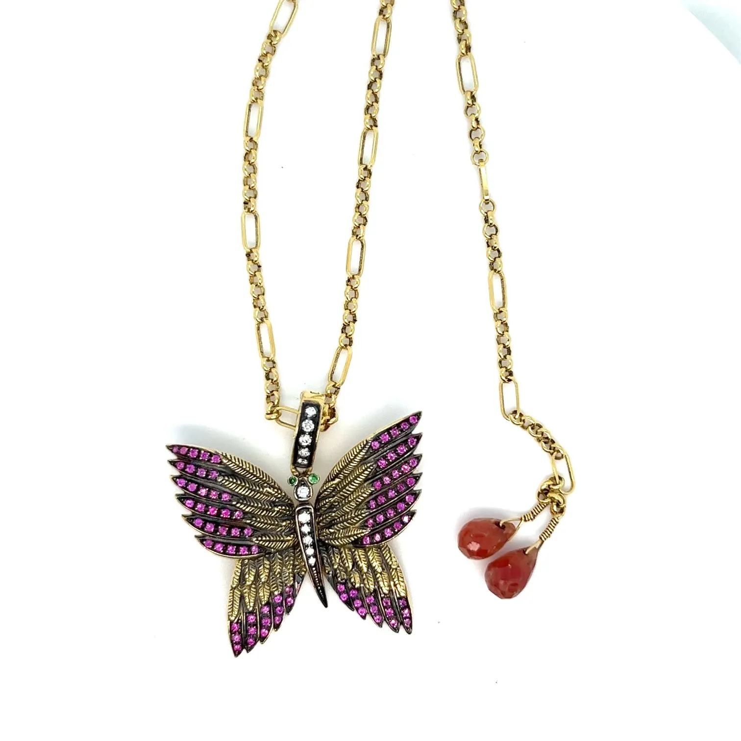 18kt Green Gold Butterfly Charm on 20" Necklace