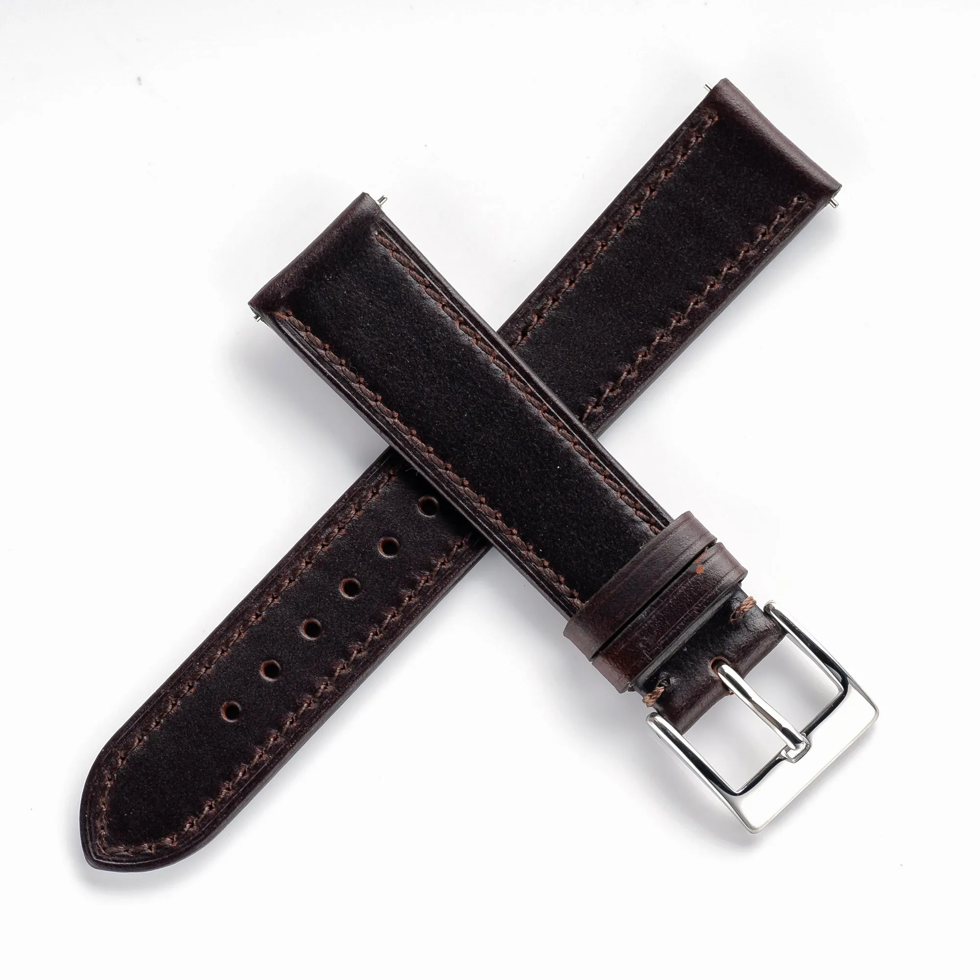 18mm 19mm 20mm 22mm Quick Release Genuine Leather Watch Strap - Dark Brown