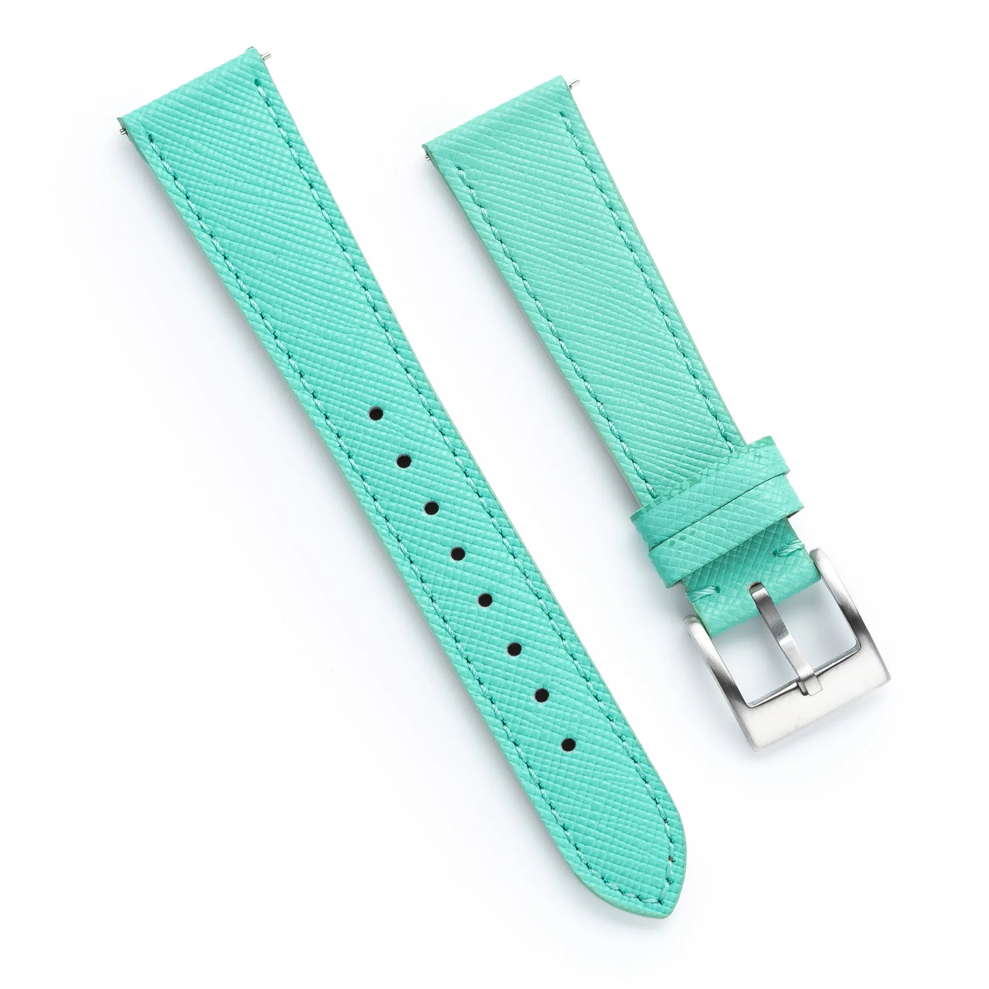 18mm 20mm 22mm Quick Release Tapered Saffiano Leather Watch Strap - Mint Green