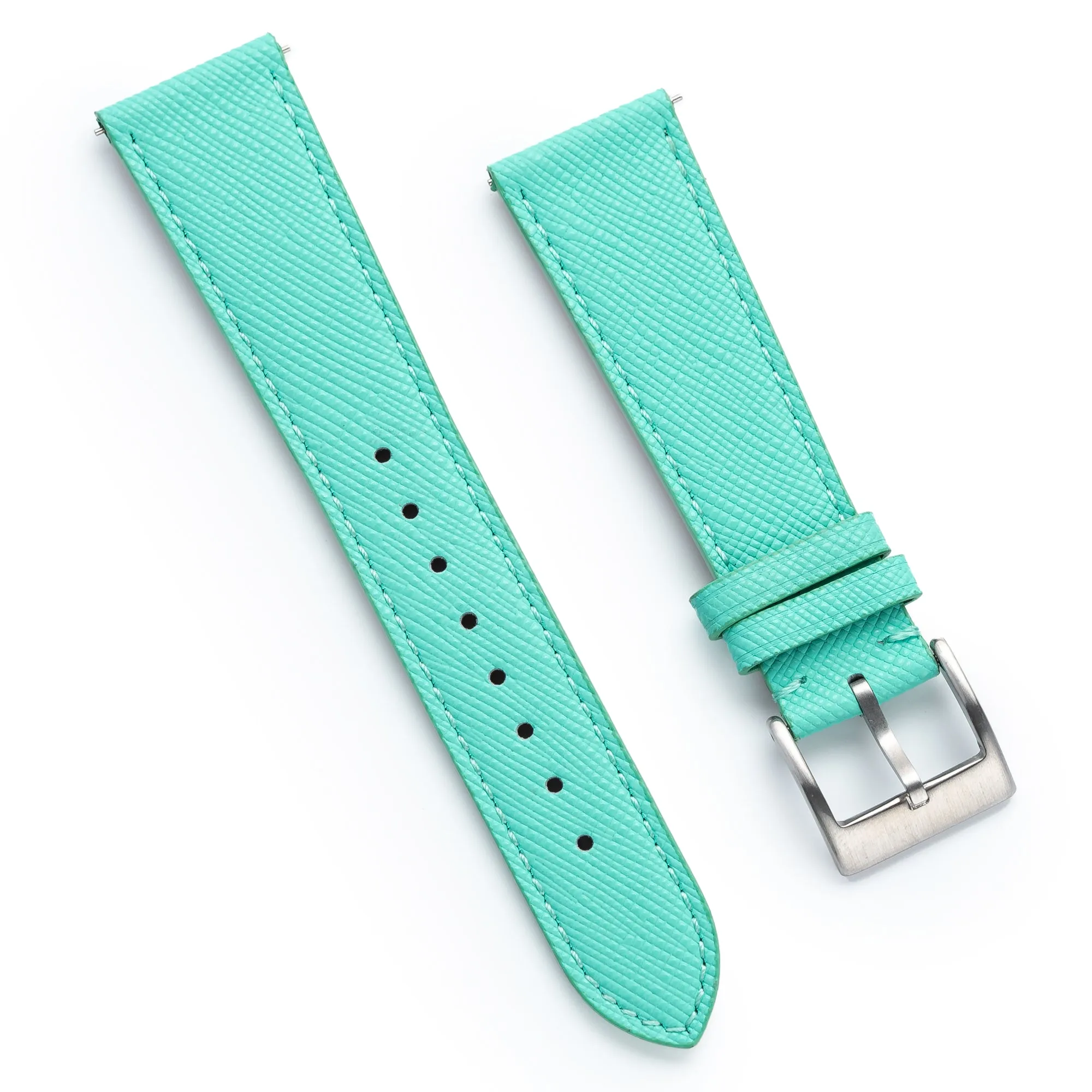 18mm 20mm 22mm Quick Release Tapered Saffiano Leather Watch Strap - Mint Green