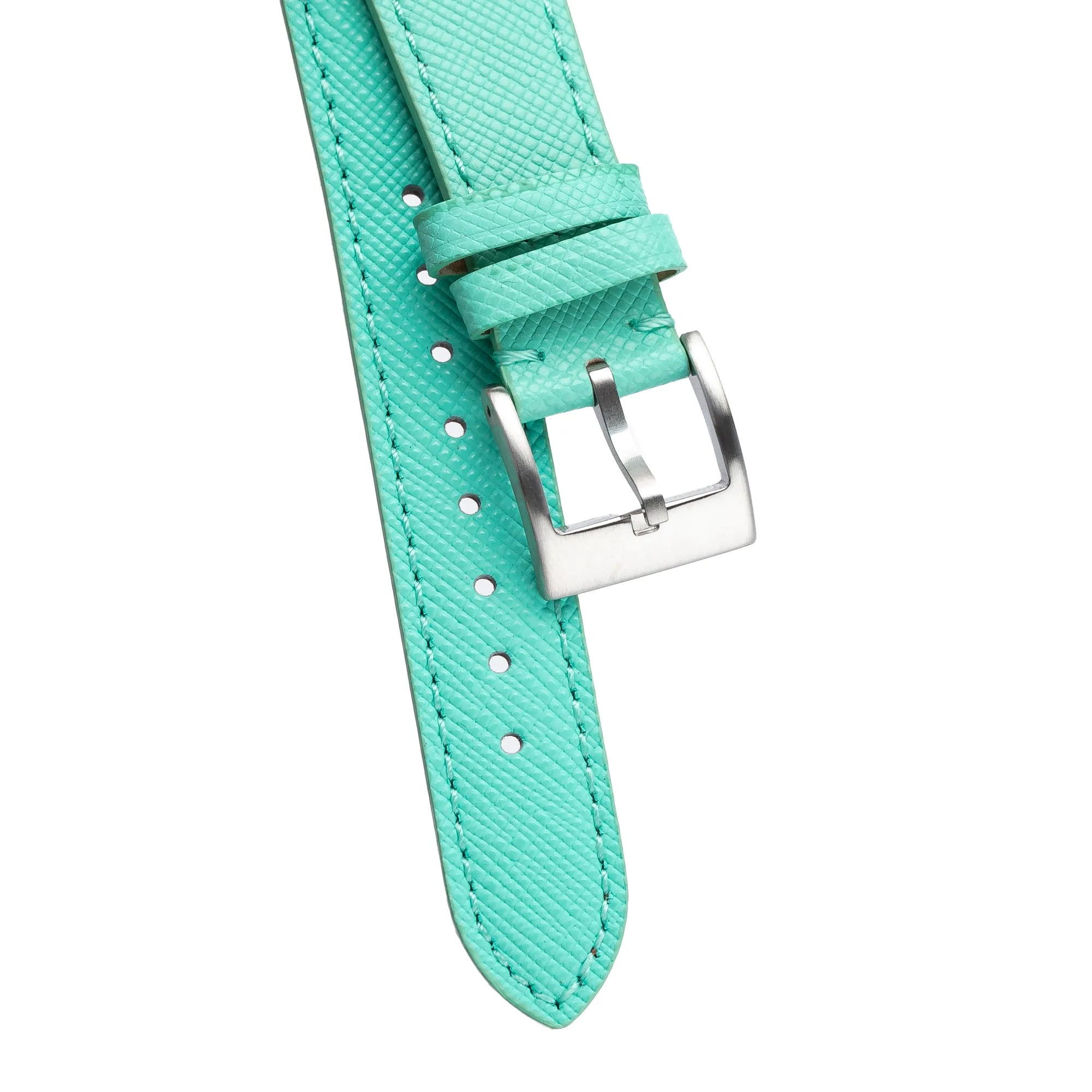 18mm 20mm 22mm Quick Release Tapered Saffiano Leather Watch Strap - Mint Green