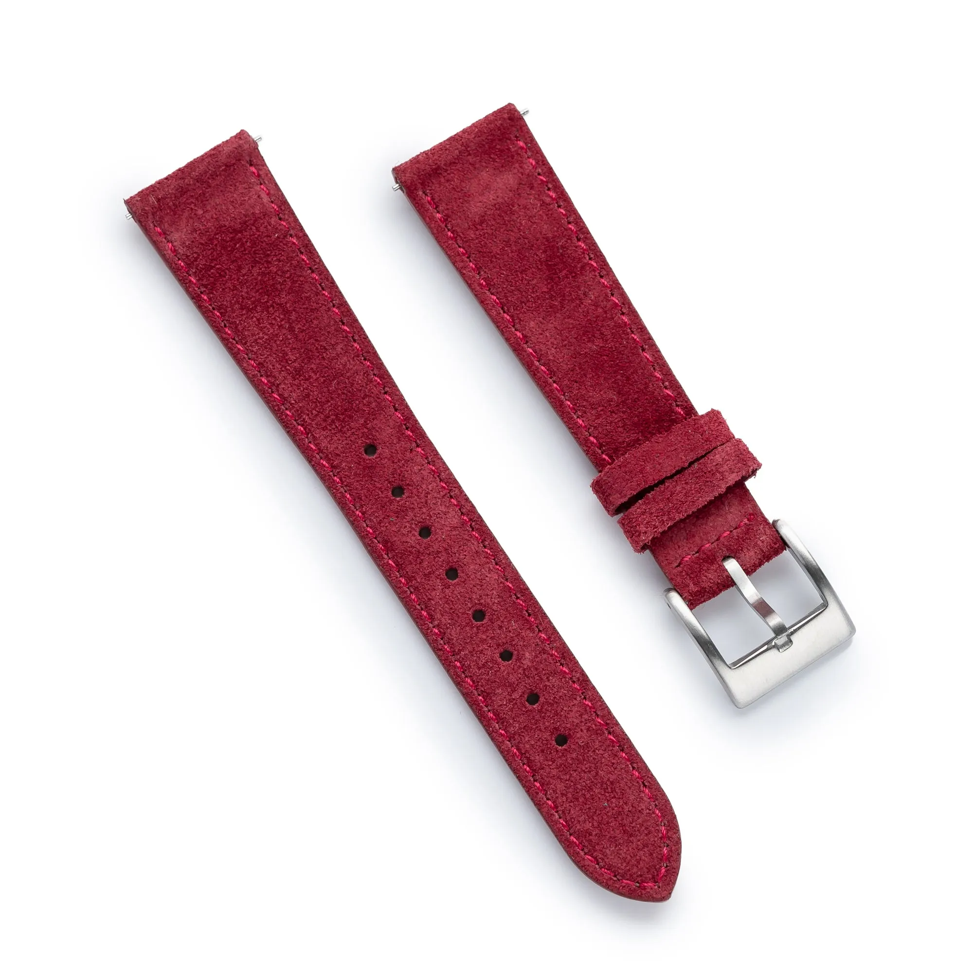 18mm 20mm 22mm Quick Release Tapered Suede Leather Watch Strap - Burgundy