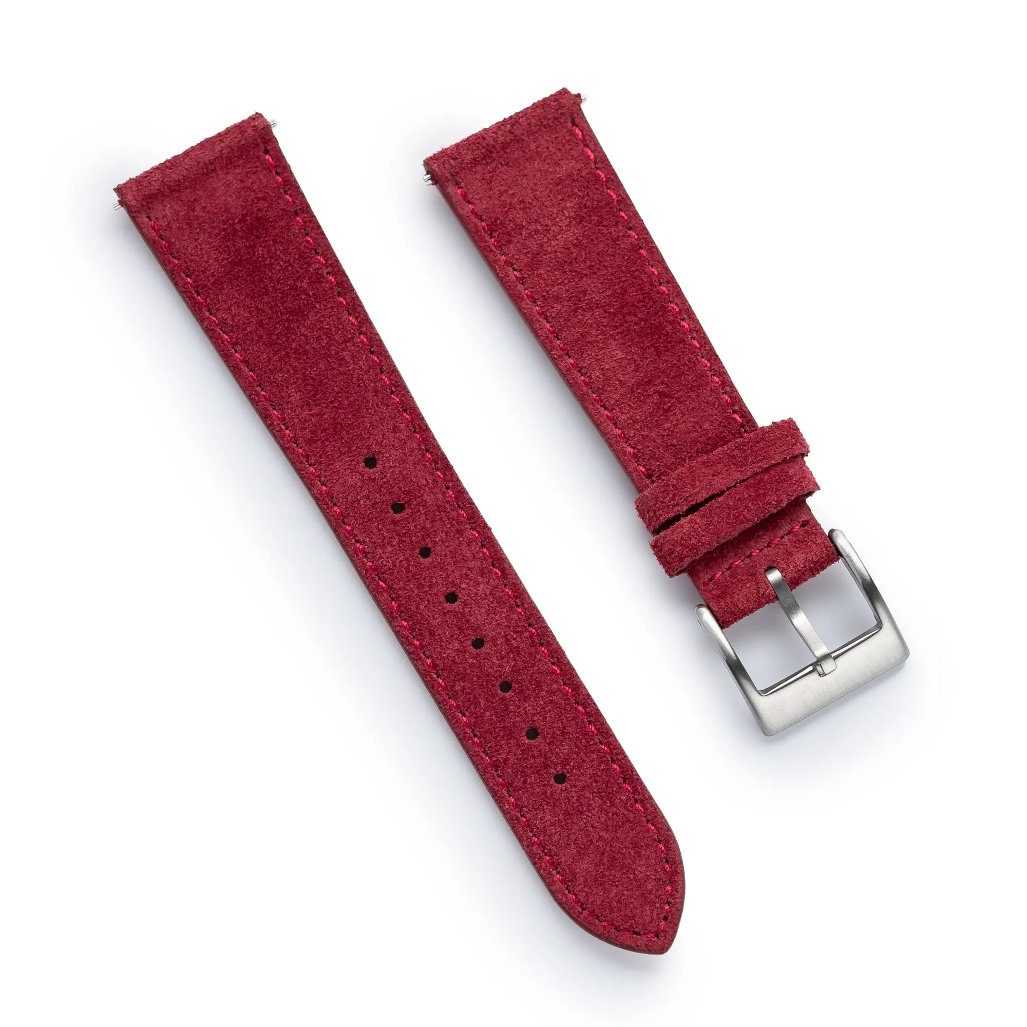 18mm 20mm 22mm Quick Release Tapered Suede Leather Watch Strap - Burgundy