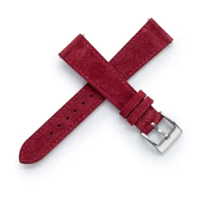 18mm 20mm 22mm Quick Release Tapered Suede Leather Watch Strap - Burgundy