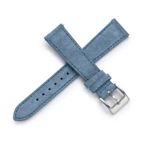 18mm 20mm 22mm Quick Release Tapered Suede Leather Watch Strap - Steel Blue