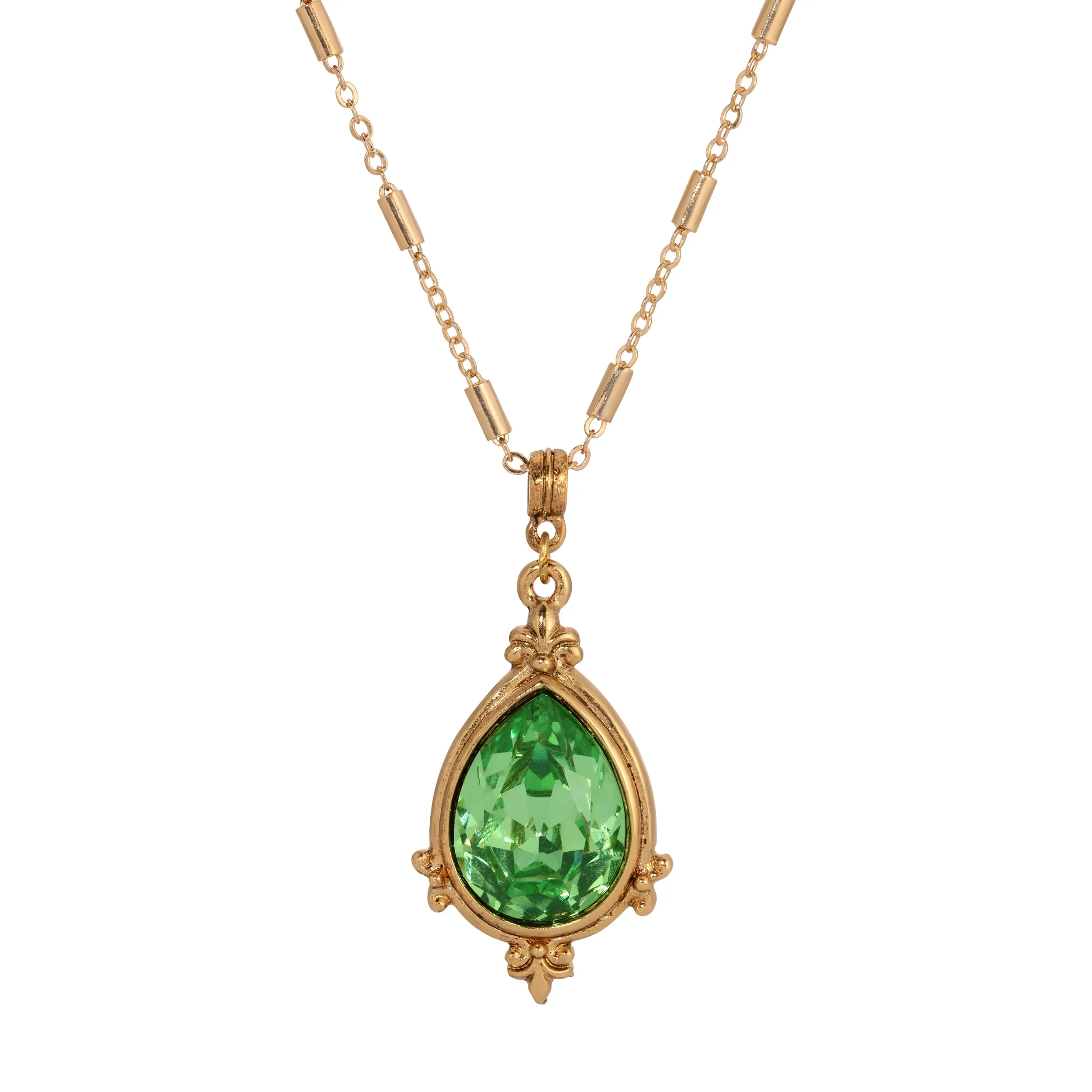 1928 Jewelry Mughal Peridot Green Crystal Pendant Necklace 18"