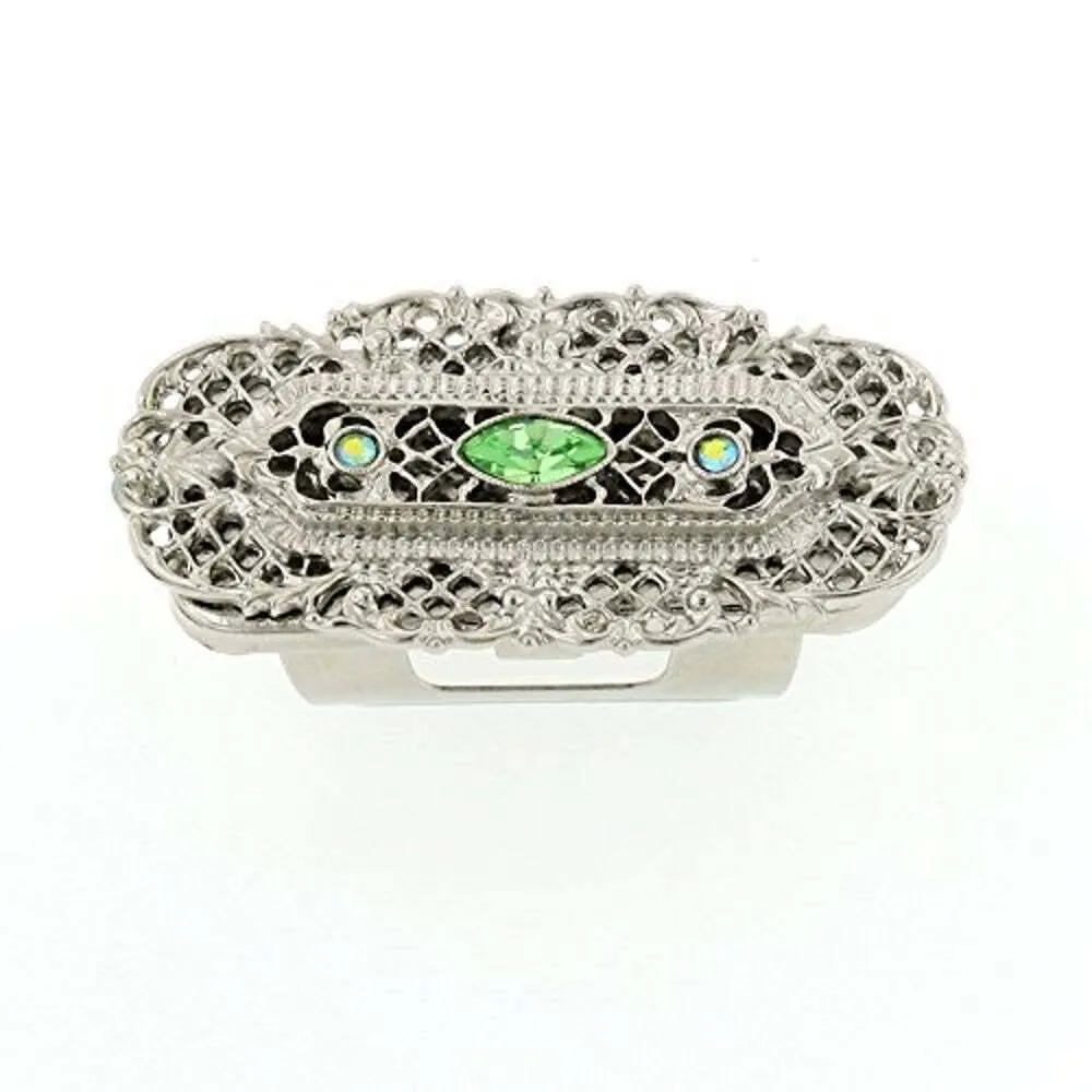 1928 Jewelry Peridot Green and AB Crystal Filigree Lipstick Case