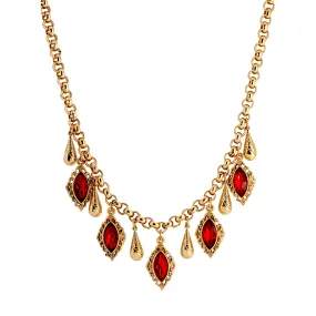 1928 Jewelry Siam Red Ruby Crystal & Vine Teardrop Necklace 16"   3" Extension