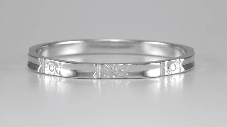 1930's Art Deco Geometric Flowers Wedding Band Ring in 14 Karat White Gold - Size 10.5