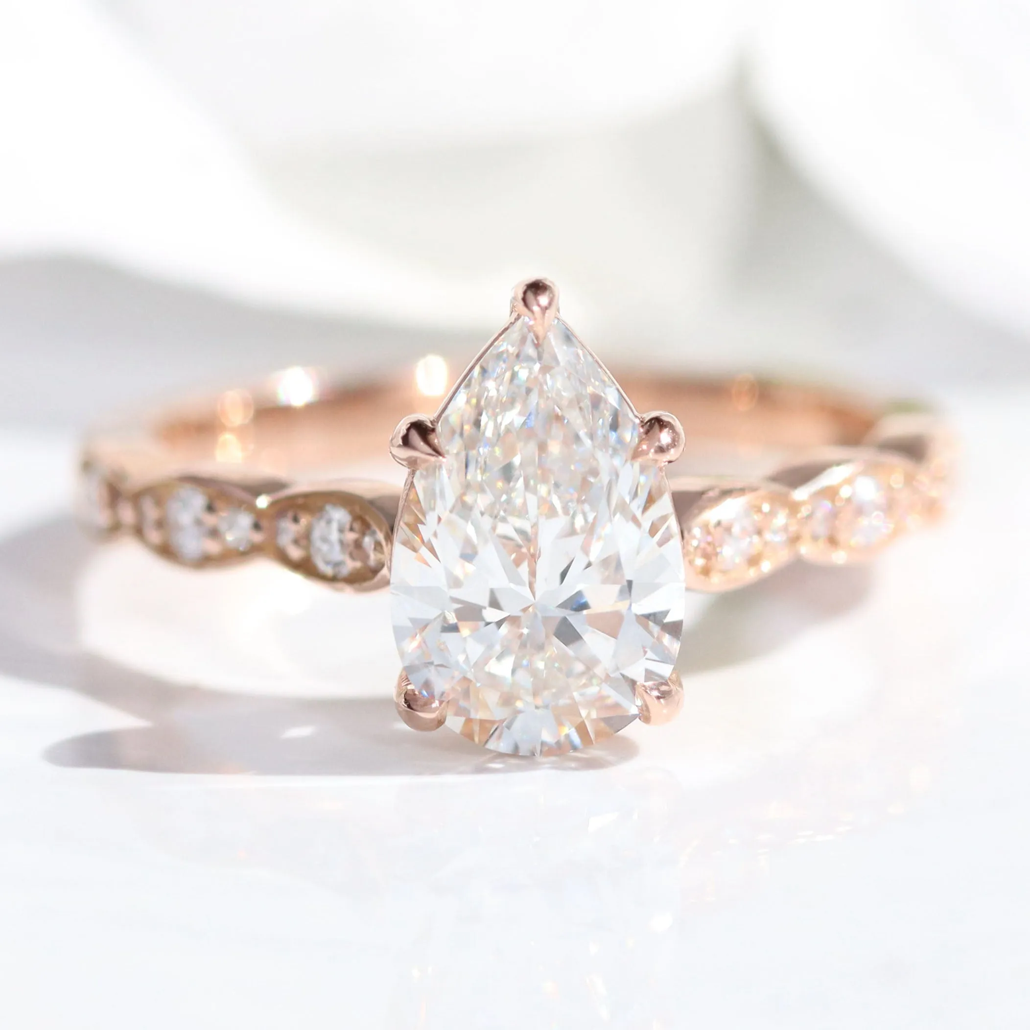 1.98 Ctw Pear Diamond Ring Stack w/ Lab Diamond and Matching Wedding Band