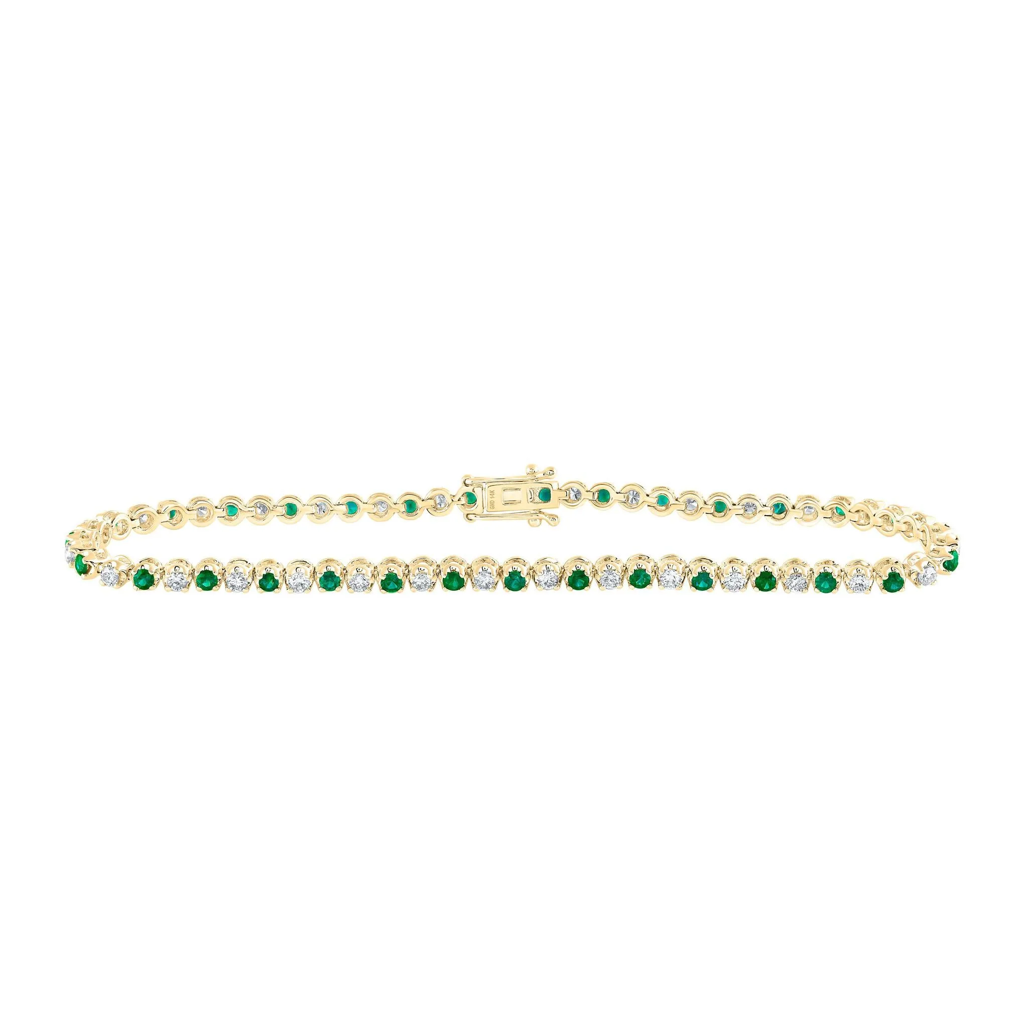 2 Cttw Round Emerald Diamond Womens Tennis Bracelet 14k Yellow Gold