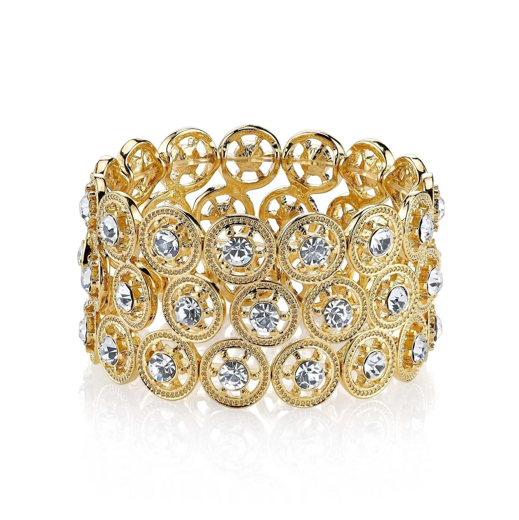 2028 Jewelry Round Spoked Crystal Stretch Bracelet