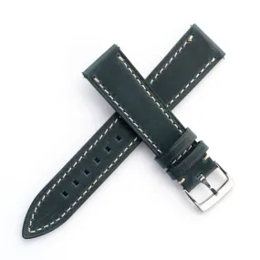 20mm 22mm Quick Release Handmade Leather Watch Strap - Dark Teal Blue Full Stitch