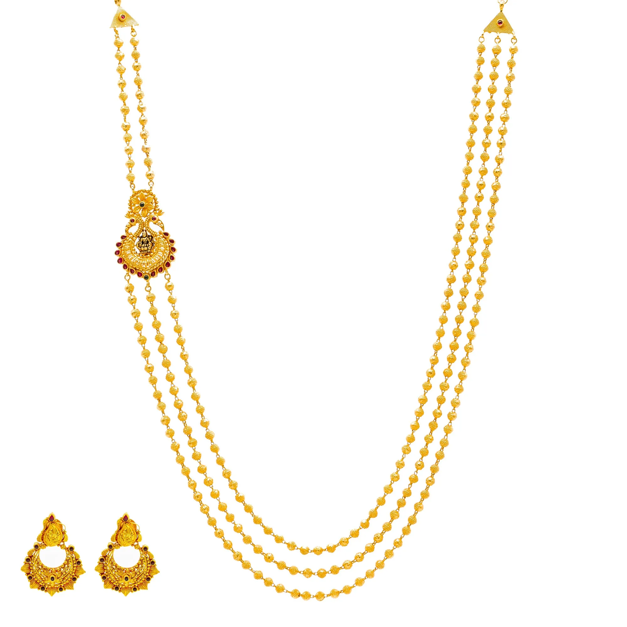 22K Yellow Gold Beaded Temple Jewelry Set