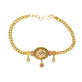 22K Yellow Gold Choker Necklace w/ CZ, Ruby & Kundan (20.5gm)