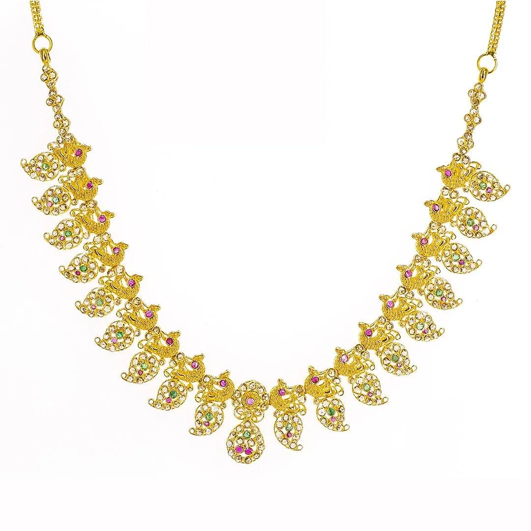 22K Yellow Gold Uncut Diamond Mango Necklace W/ 6.92ct Uncut Diamonds, Rubies & Emeralds