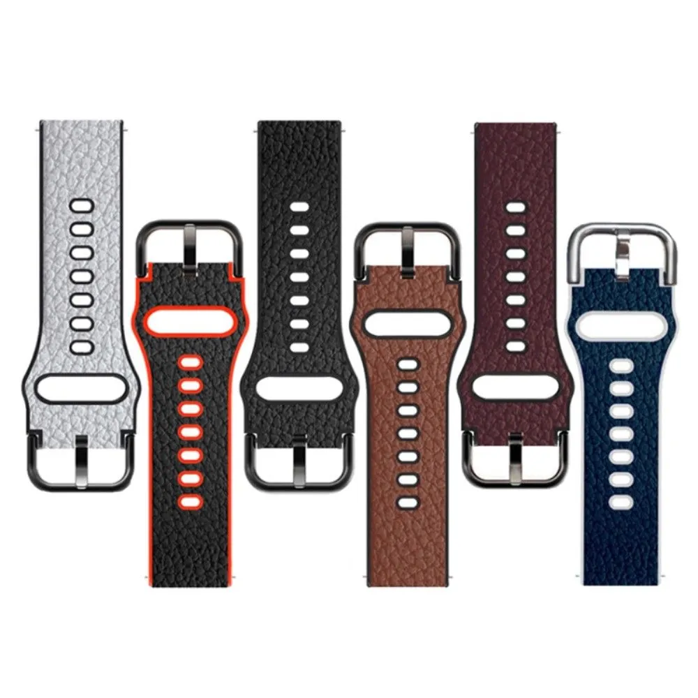 22mm Universal litchi texture leather  watch strap - Red