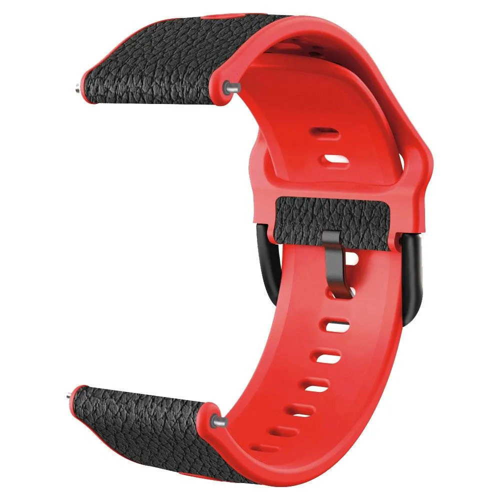 22mm Universal litchi texture leather  watch strap - Red