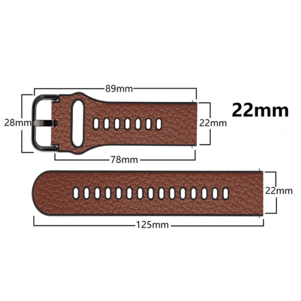 22mm Universal litchi texture leather  watch strap - Red